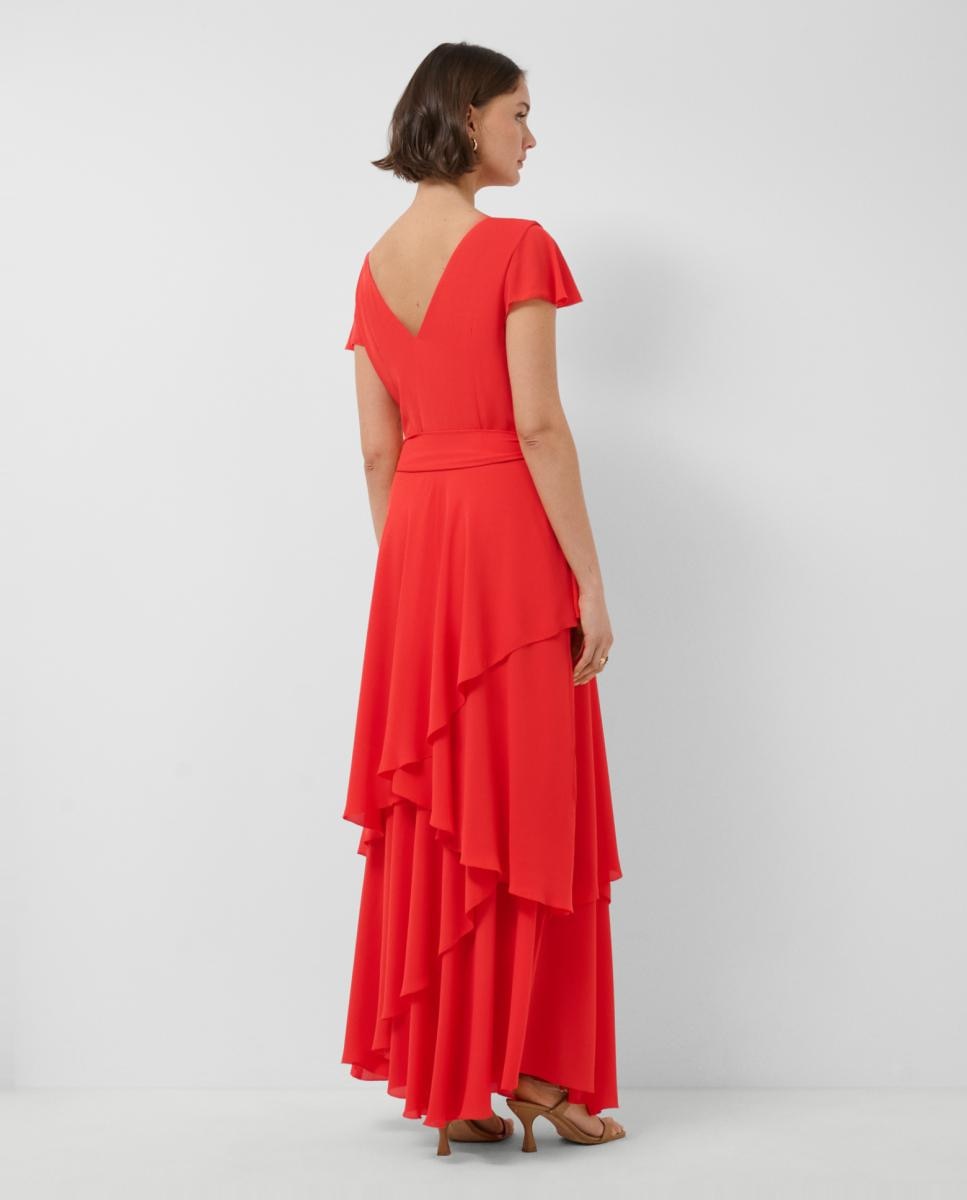 Vestido de Chiffon Fluida com Folhos Vermelho-4