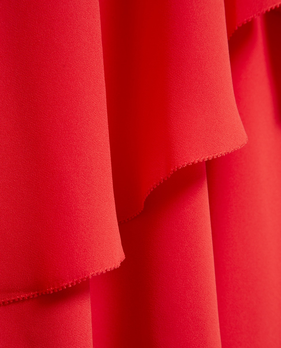 Vestido de Chiffon Fluida com Folhos Vermelho-6