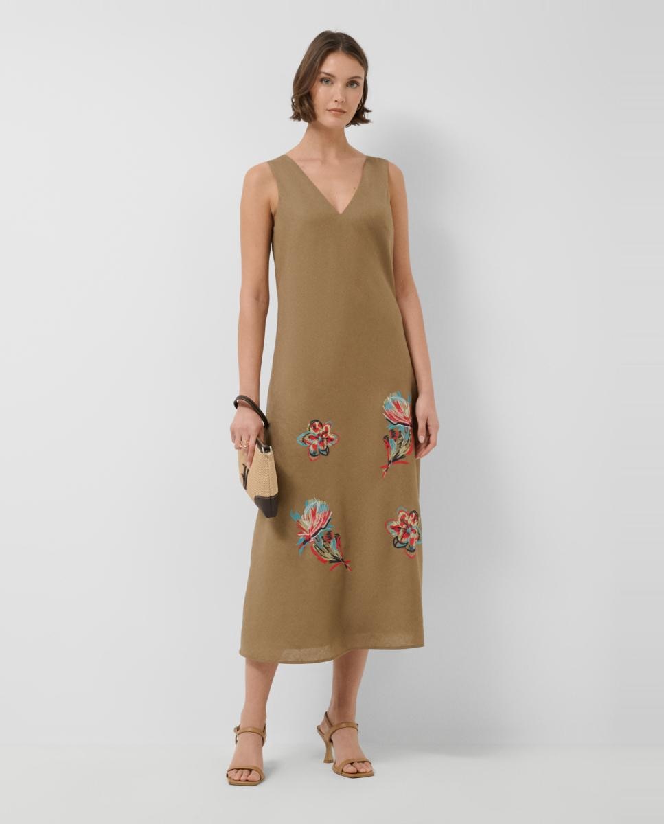 Imagem 0 de Vestido de Linho sem Mangas com Bordado Floral