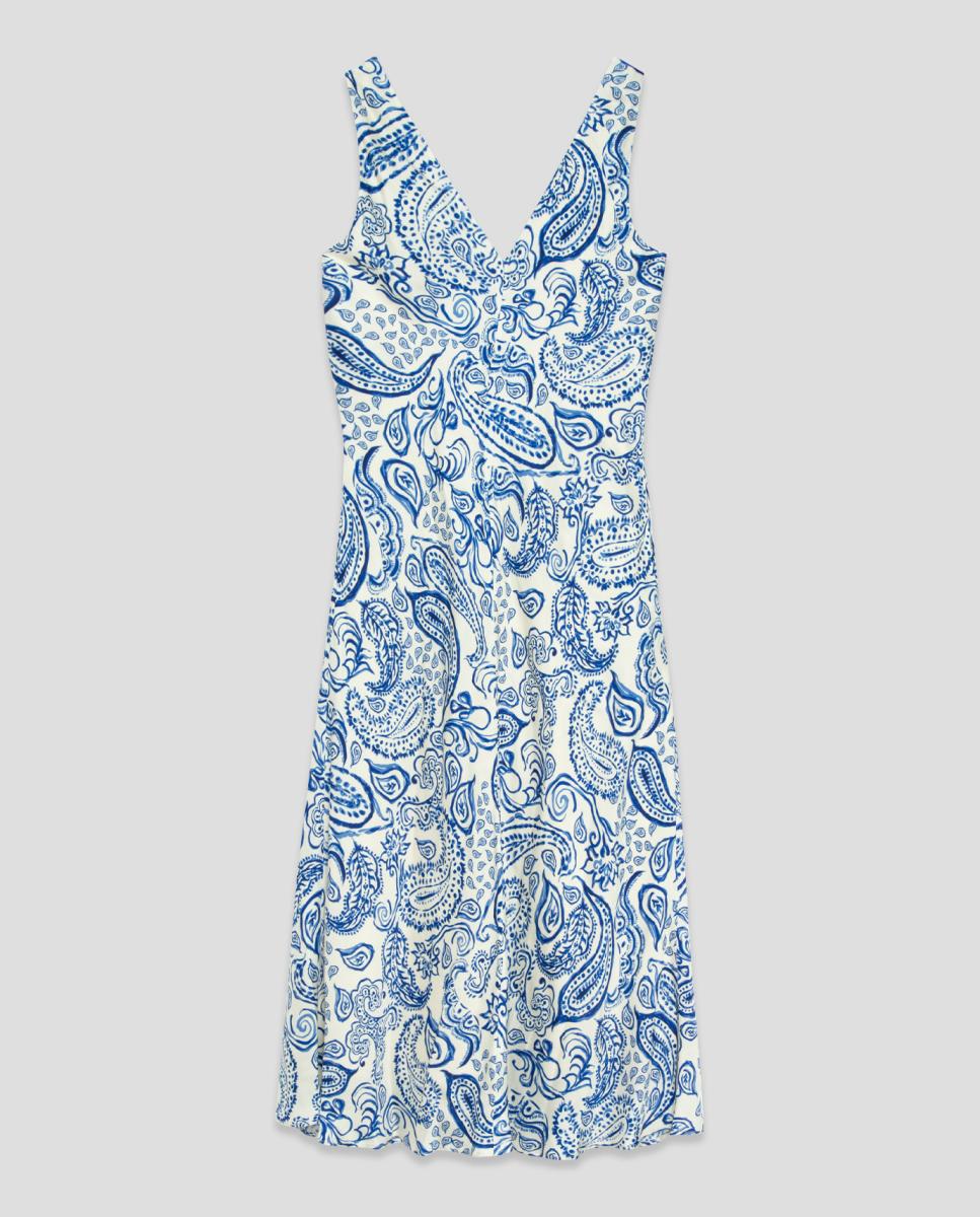 Vestido sem mangas estampado Azul-2