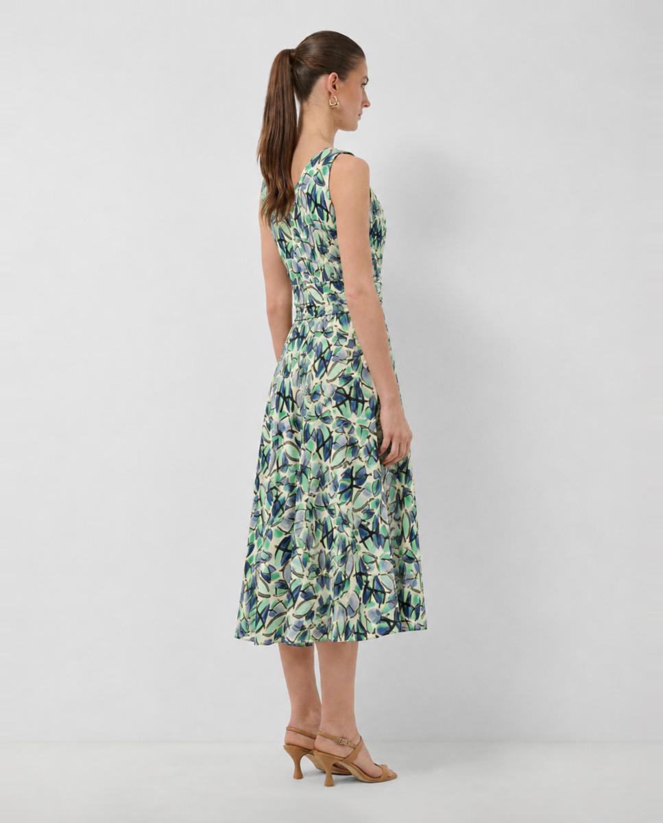 Vestido Evasê sem Mangas e com Estampado Verde-2