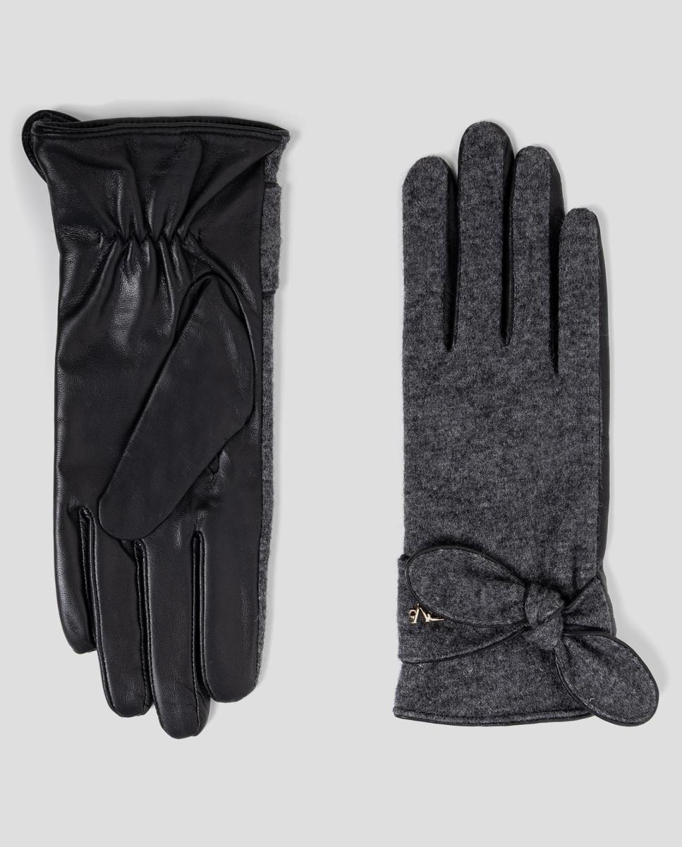 Luvas de Napa e Lã com Laço Cinzento-escuro-1