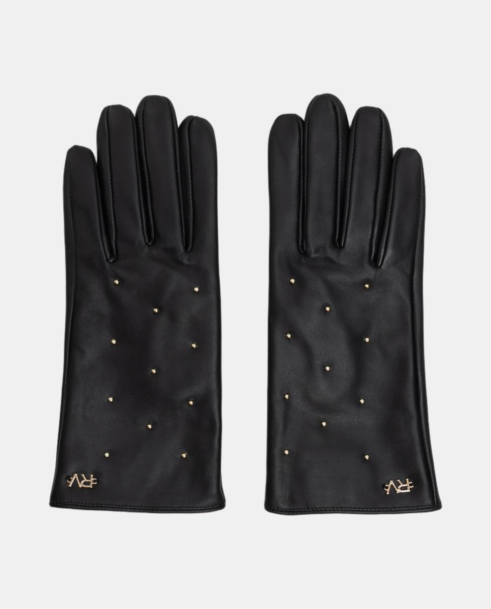 Luvas em Pele com Tachas Metálicas Preto-2