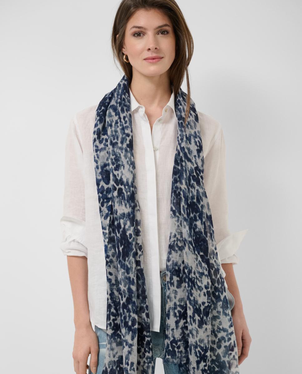 Écharpe em Mistura de Algodão, Modal e Linho com Animal Print Azul-claro-2