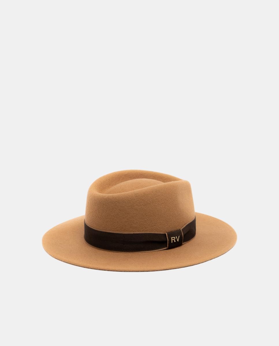 Sombrero de mujer fedora en fieltro - Roberto Verino - Marrón claro Marrón claro-3