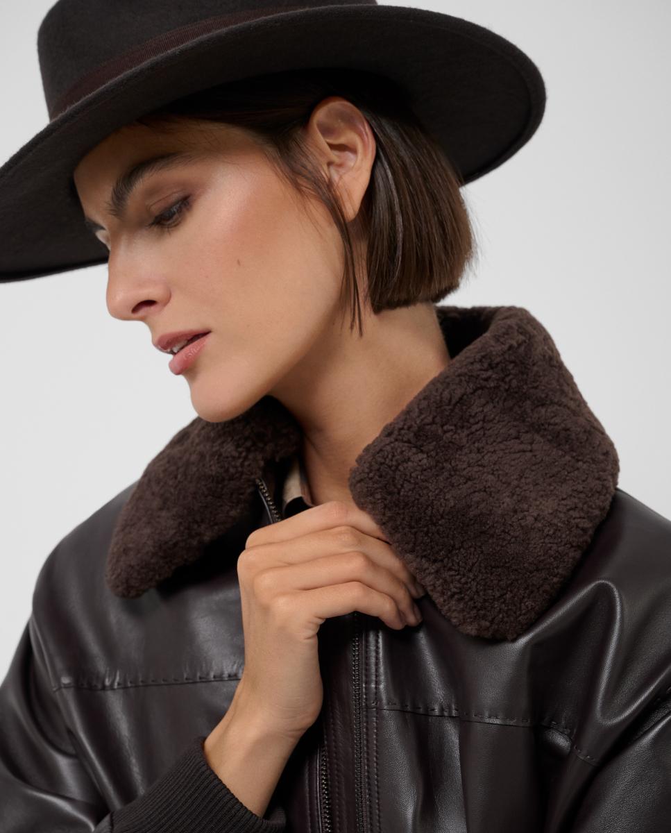 Sombrero de mujer fedora en fieltro - Roberto Verino - Marrón Marrón-4