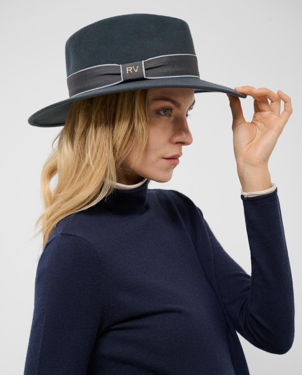 Sombrero de mujer fedora en fieltro - Roberto Verino - Gris oscuro Gris oscuro-4