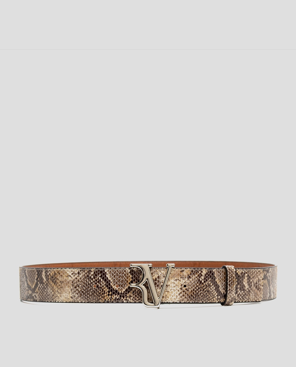 Cinto em Pele e Pelo com Efeito de Serpente Multicolor-3