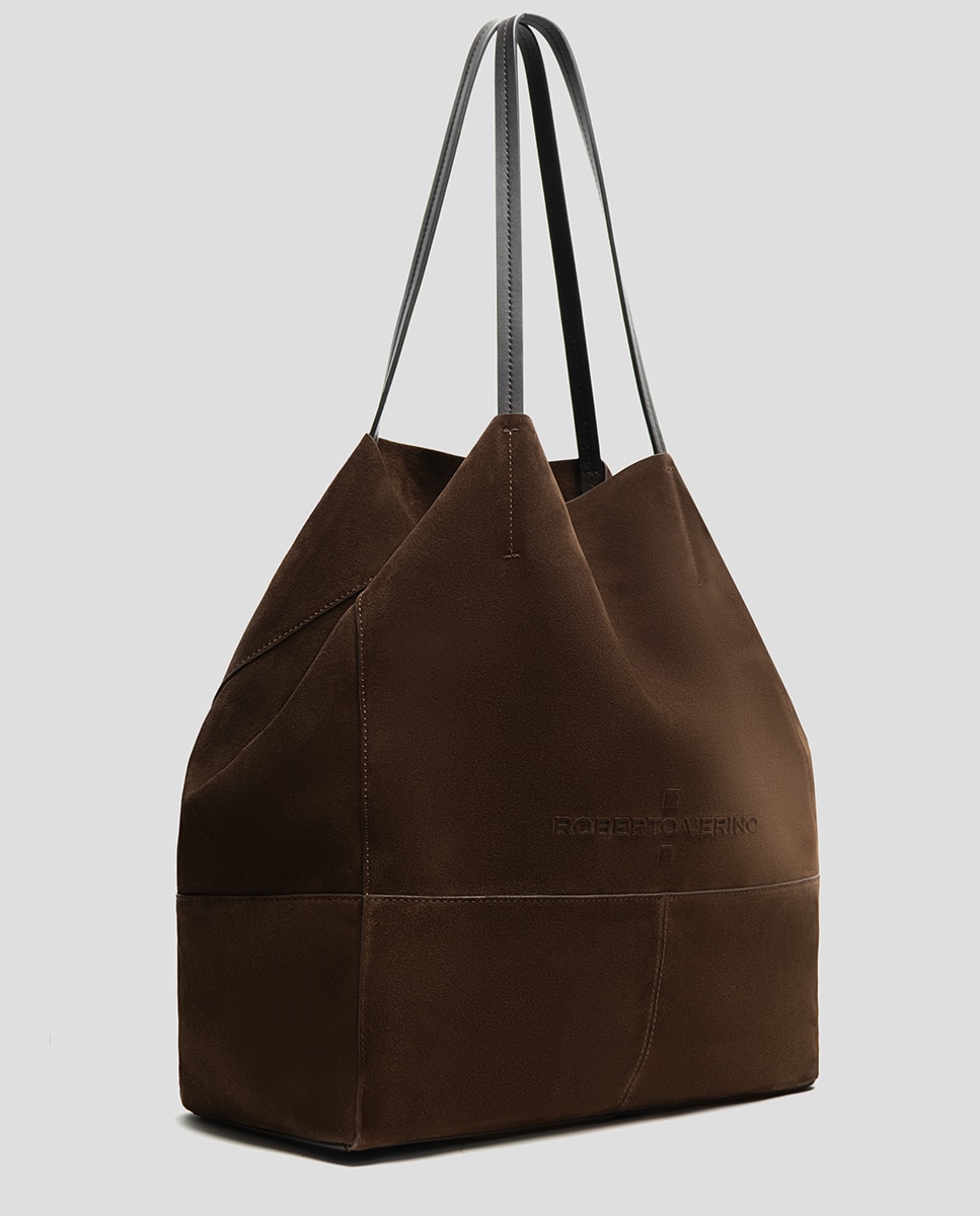 Mala Shopper Megan de Camurça Castanho-3