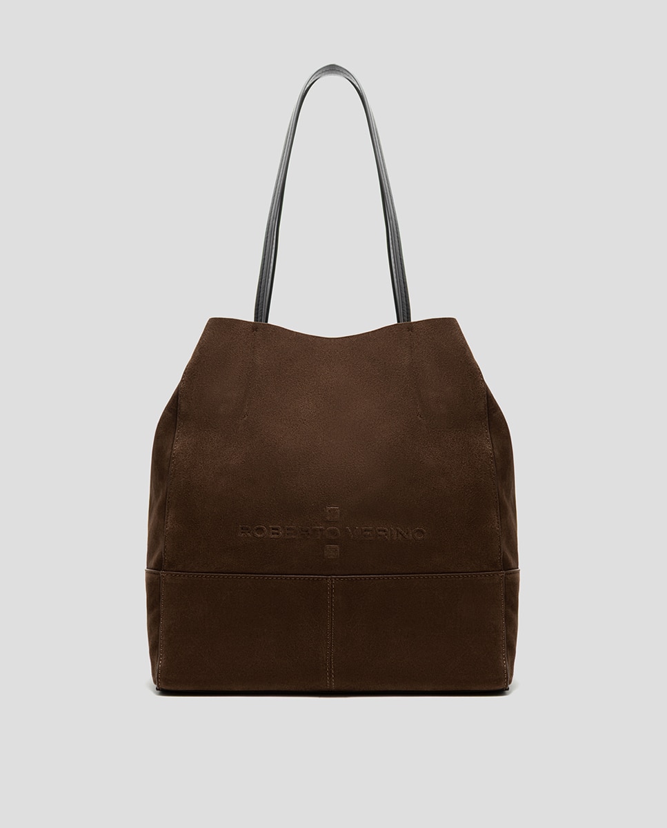 Mala Shopper Megan Midi de Camurça Castanho-1