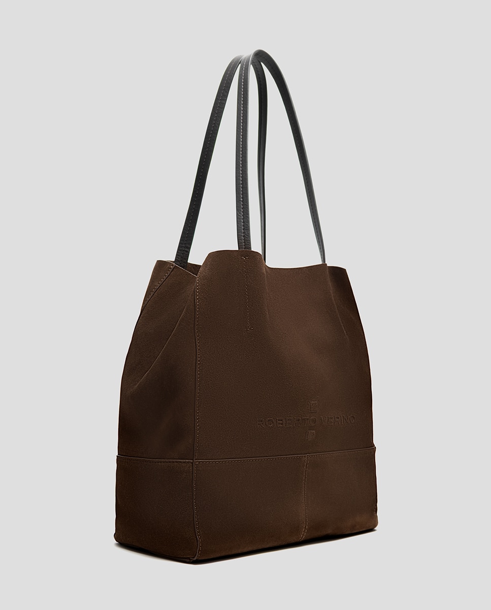 Mala Shopper Megan Midi de Camurça Castanho-2