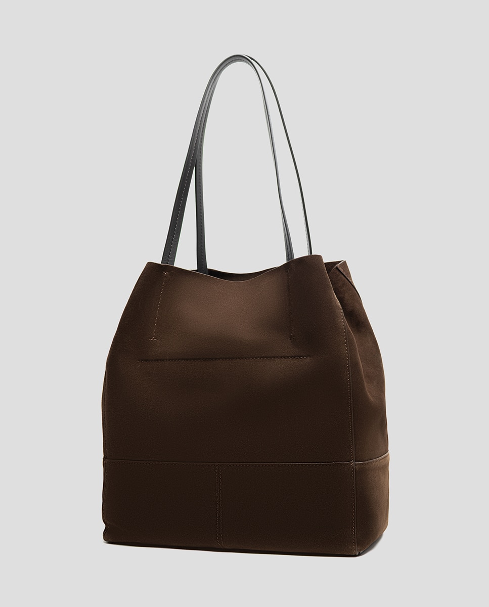 Mala Shopper Megan Midi de Camurça Castanho-3