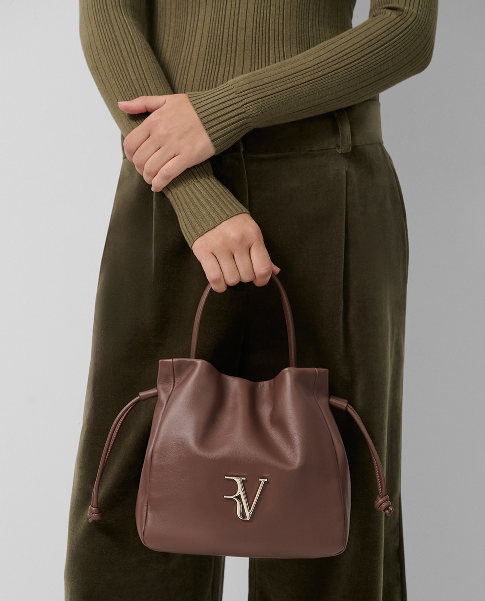 Bolso de mano de mujer Daniela Midi piel - Roberto Verino - Crudo Marrón-6