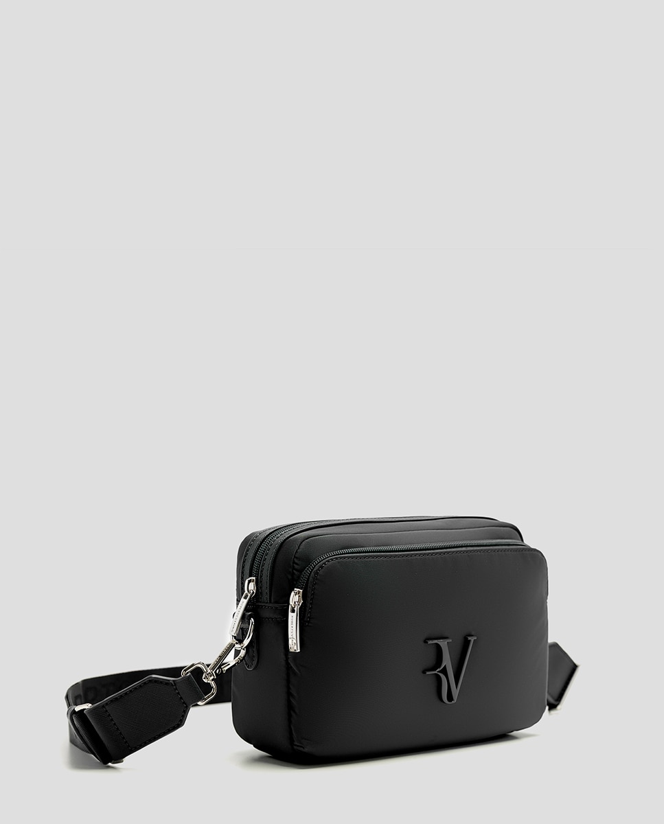 Mala a Tiracolo Violeta de Nylon Preto-2