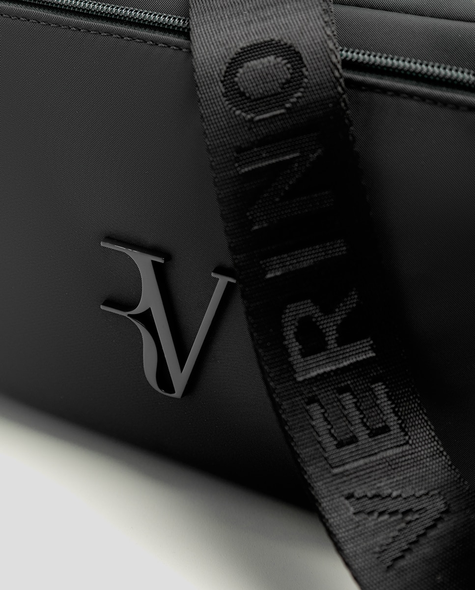 Mala a Tiracolo Violeta de Nylon Preto-3