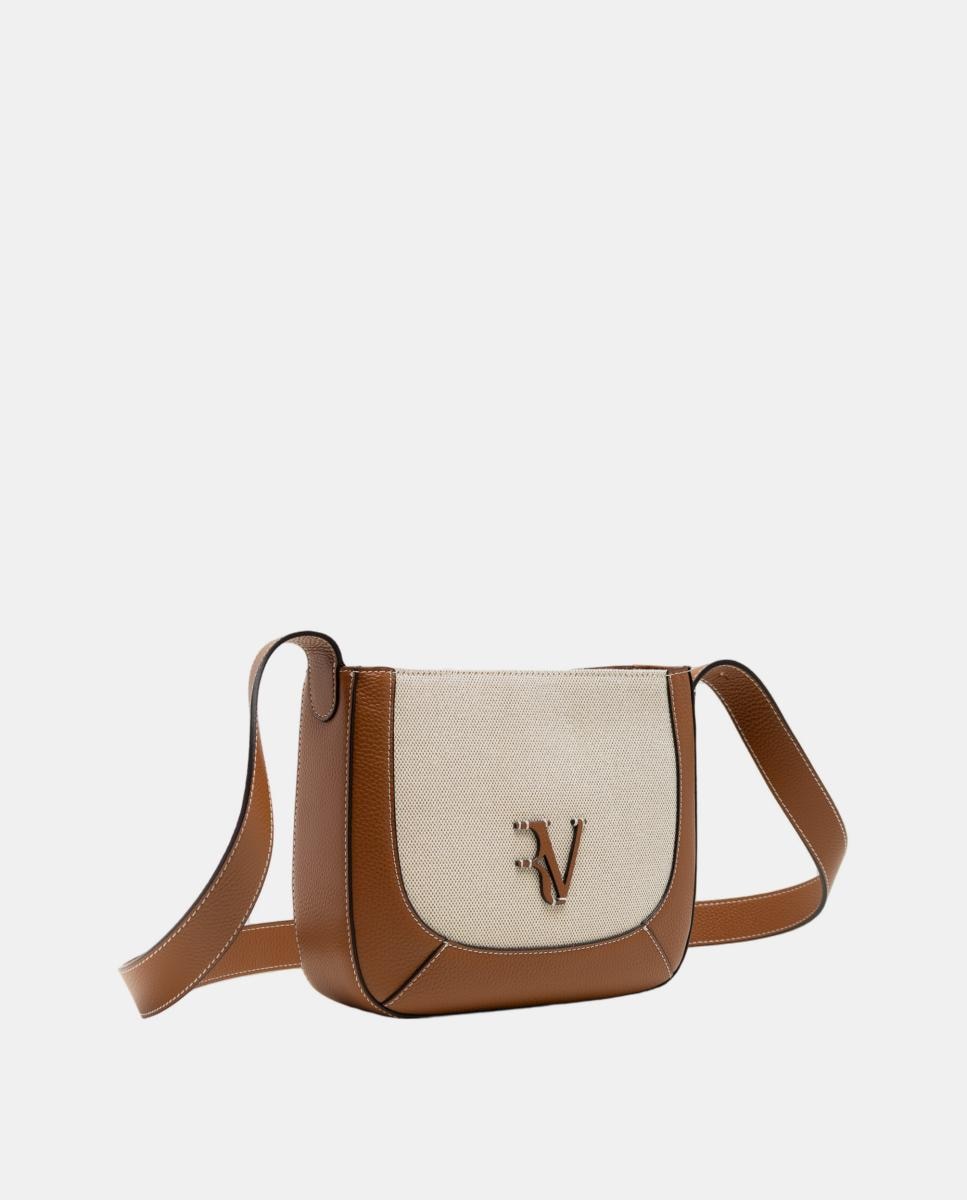 Mala a Tiracolo Iera Crossbag de Lona e Pele Castanho-claro-3