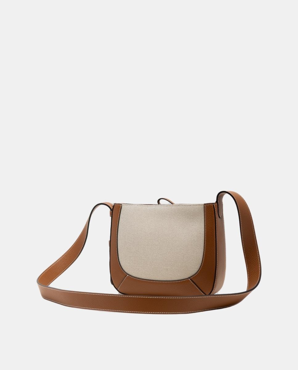 Mala a Tiracolo Iera Crossbag de Lona e Pele Castanho-claro-5
