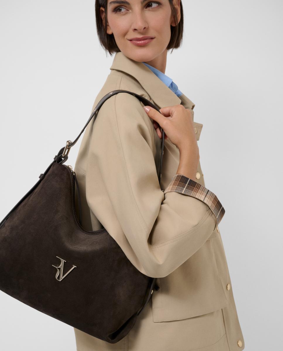 Bolso de hombro de mujer Margot Hobo ante - Roberto Verino - Marrón Marrón-6