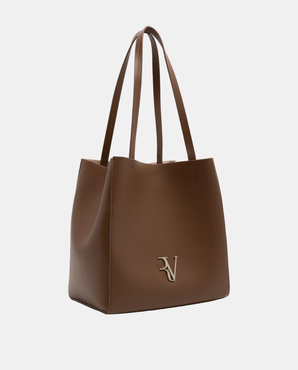 Mala Tipo Tote Bruna Maxi em Pele Castanho-claro-2