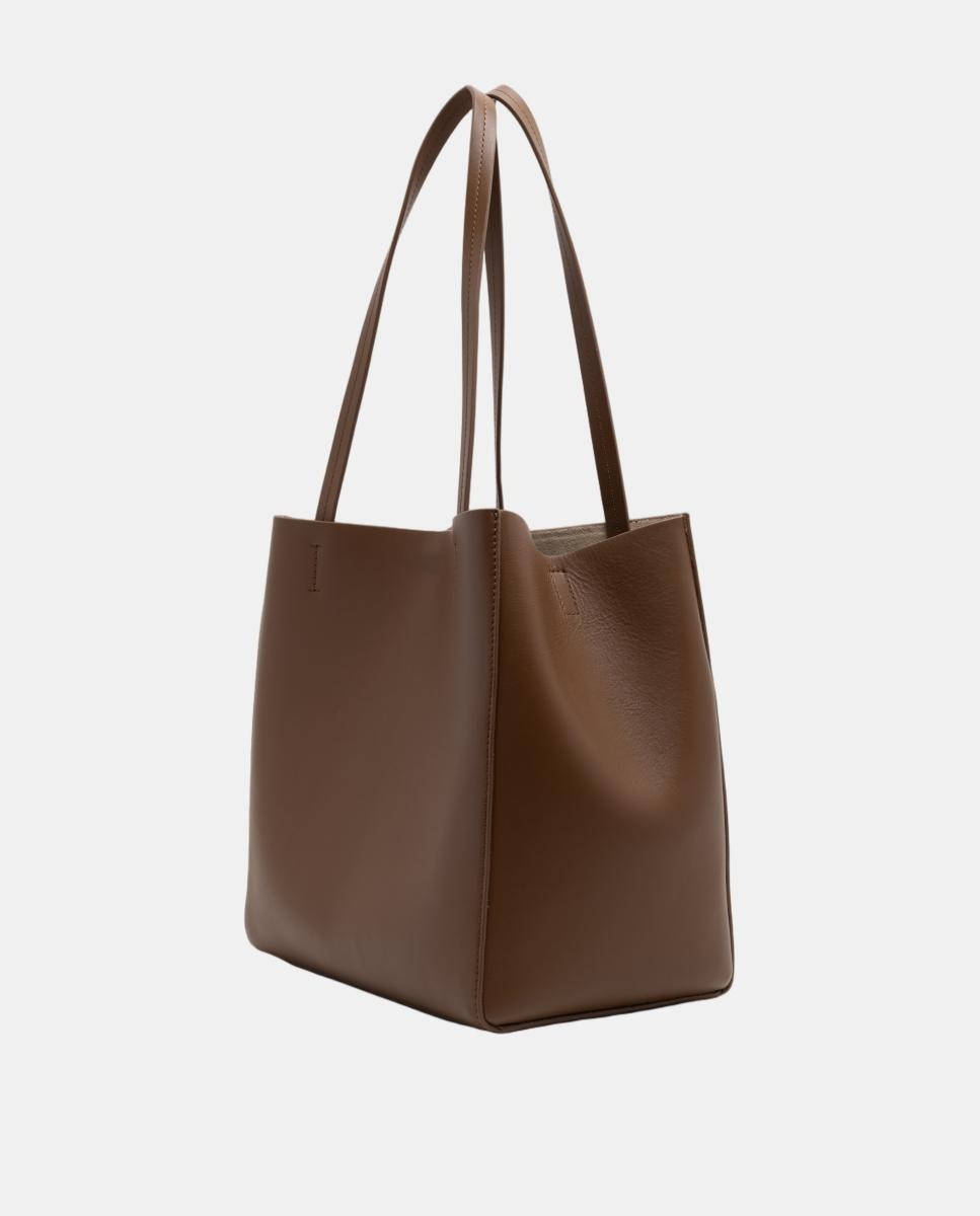 Mala Tipo Tote Bruna Maxi em Pele Castanho-claro-4