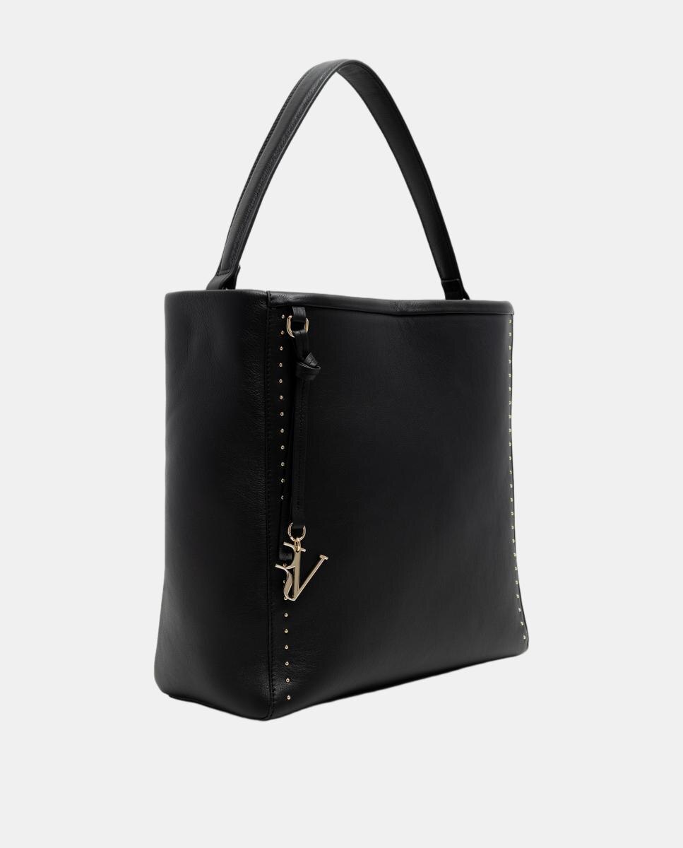 Mala de Ombro Victoria Hobo em Pele com Tachas Preto-2