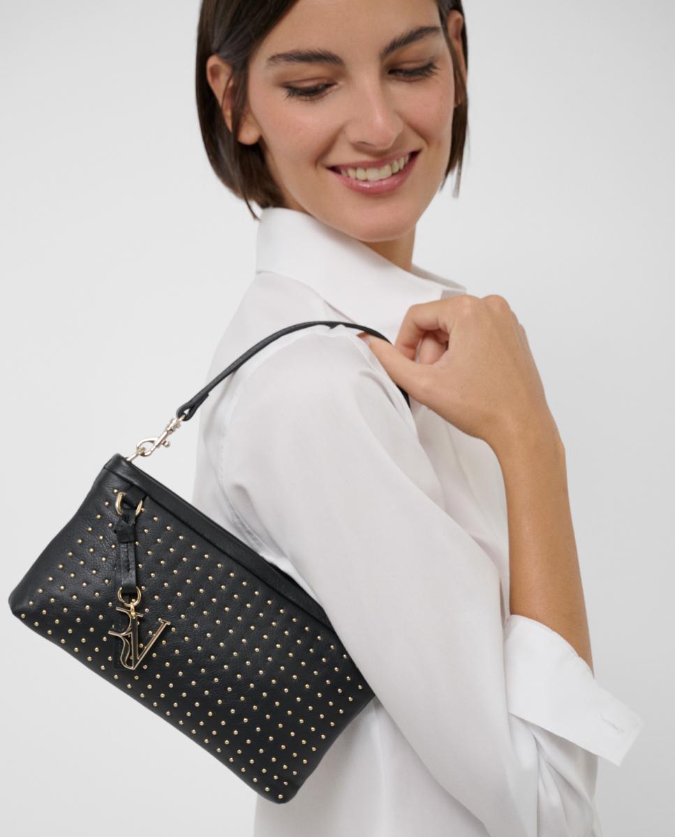 Mala de Mão Victoria Mini em Pele com Tachas Preto-7