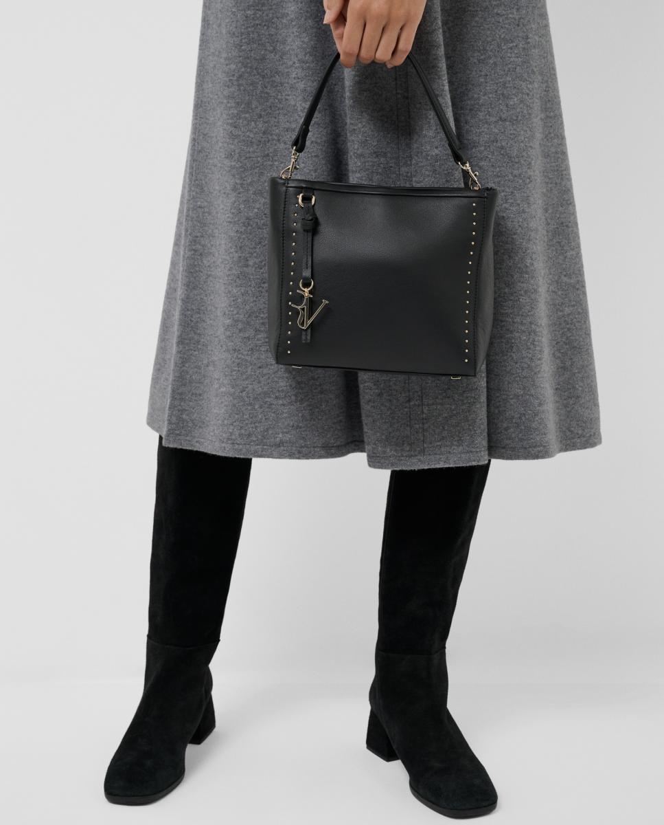 Mala de Mão Victoria Midi em Pele com Tachas Preto-7