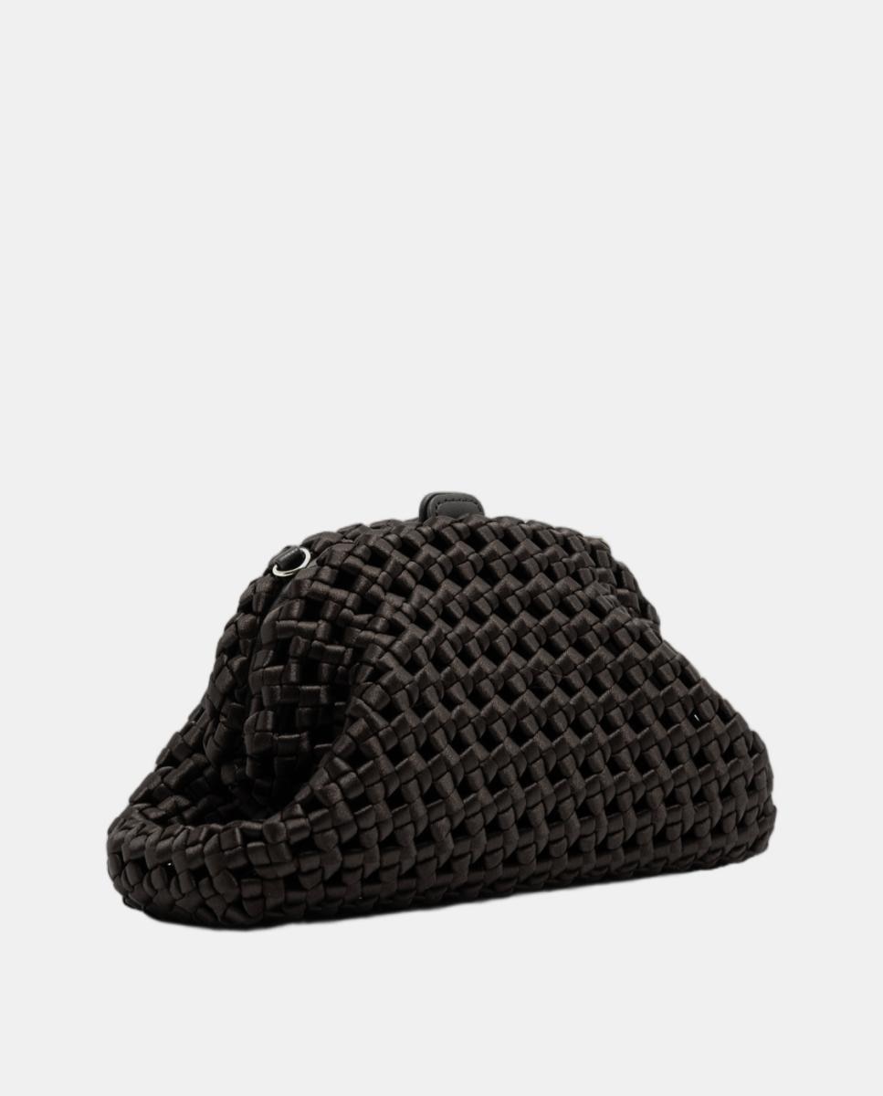 Mala Uma Clutch em Tecido Entrelaçado Castanho-2