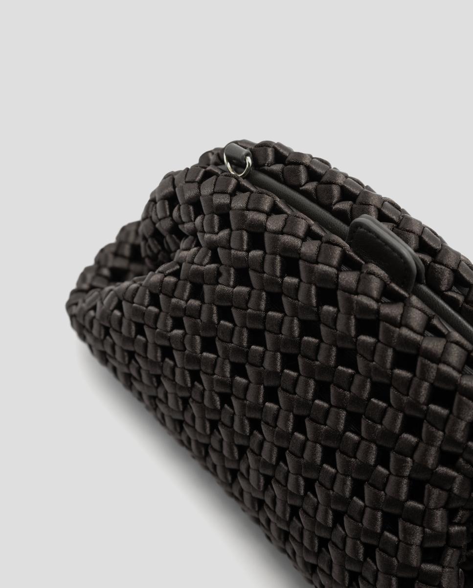 Mala Uma Clutch em Tecido Entrelaçado Castanho-3