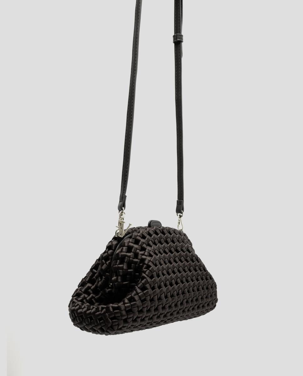 Mala Uma Clutch em Tecido Entrelaçado Castanho-4