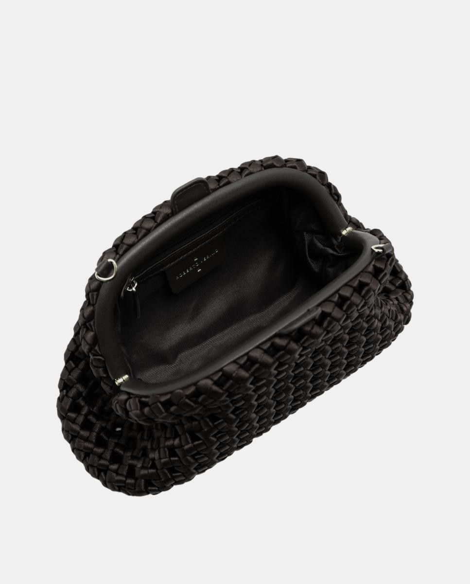 Mala Uma Clutch em Tecido Entrelaçado Castanho-5