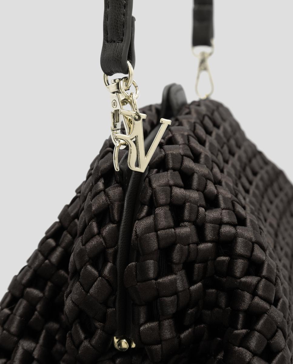 Mala Uma Clutch em Tecido Entrelaçado Castanho-6