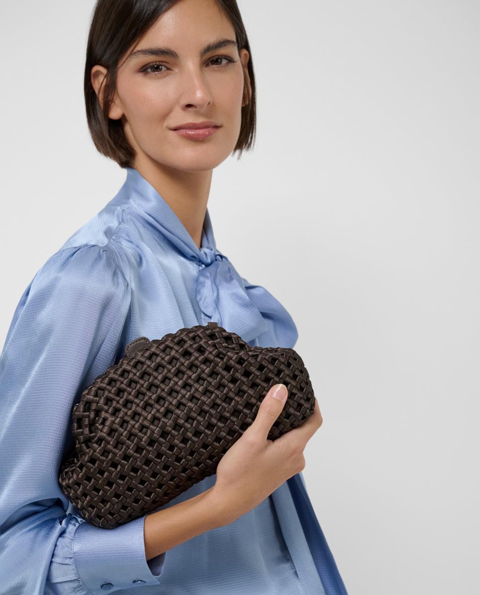 Mala Uma Clutch em Tecido Entrelaçado Castanho-7