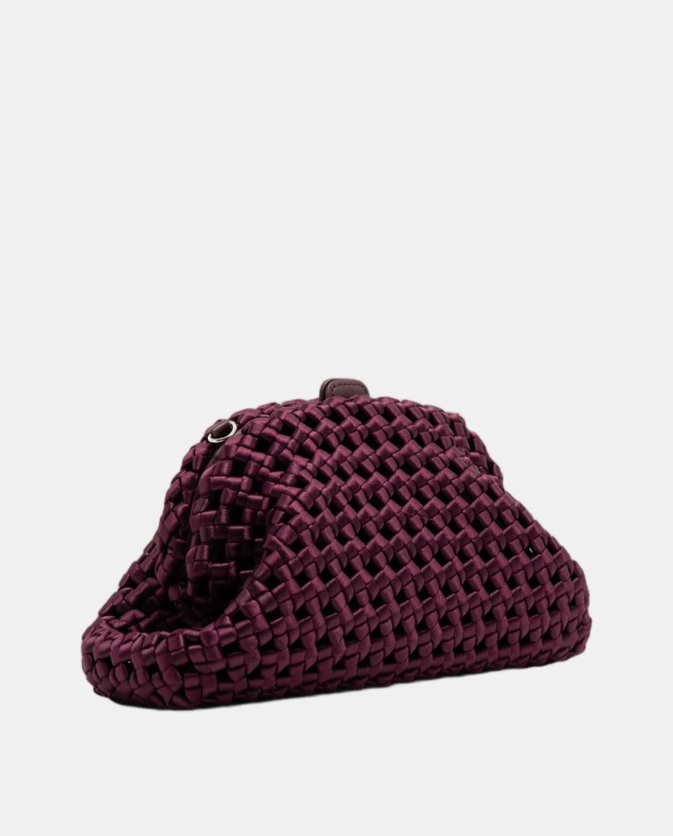 Mala Uma Clutch em Tecido Entrelaçado Grená-2