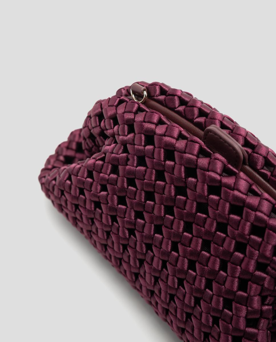Mala Uma Clutch em Tecido Entrelaçado Grená-3