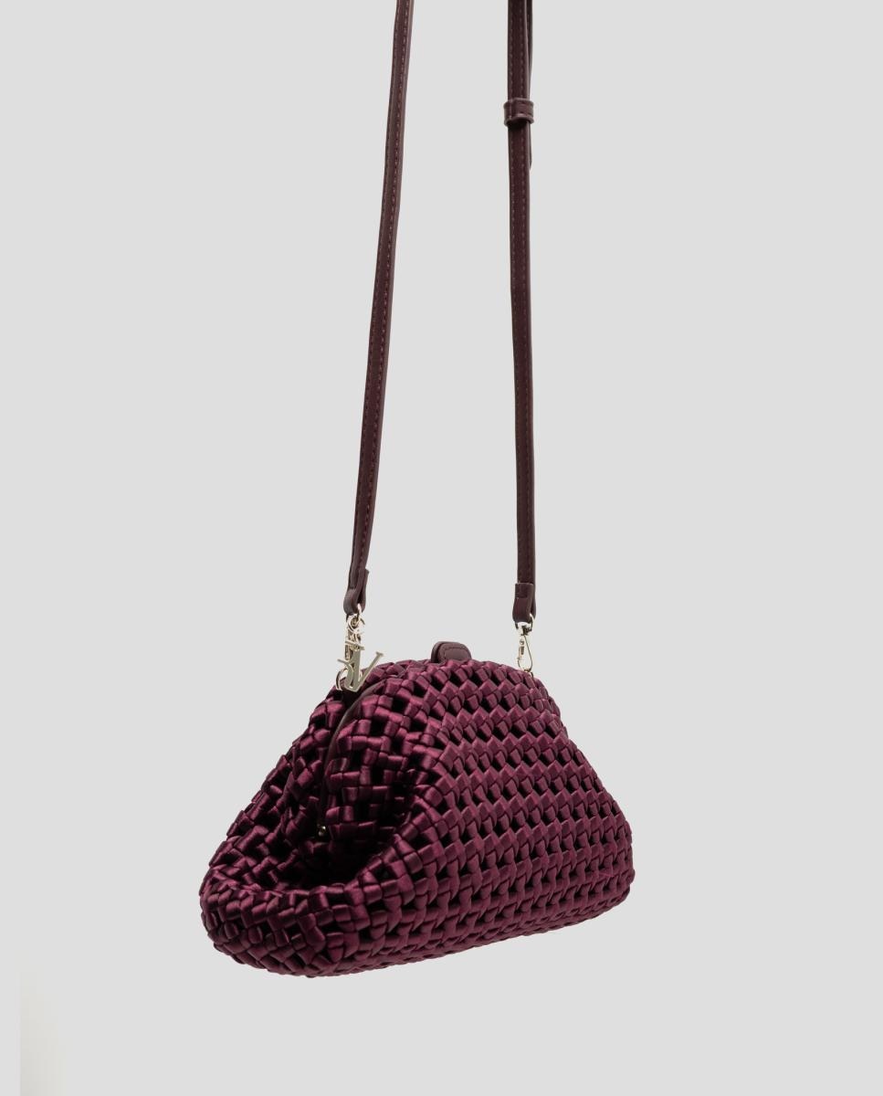 Mala Uma Clutch em Tecido Entrelaçado Grená-4