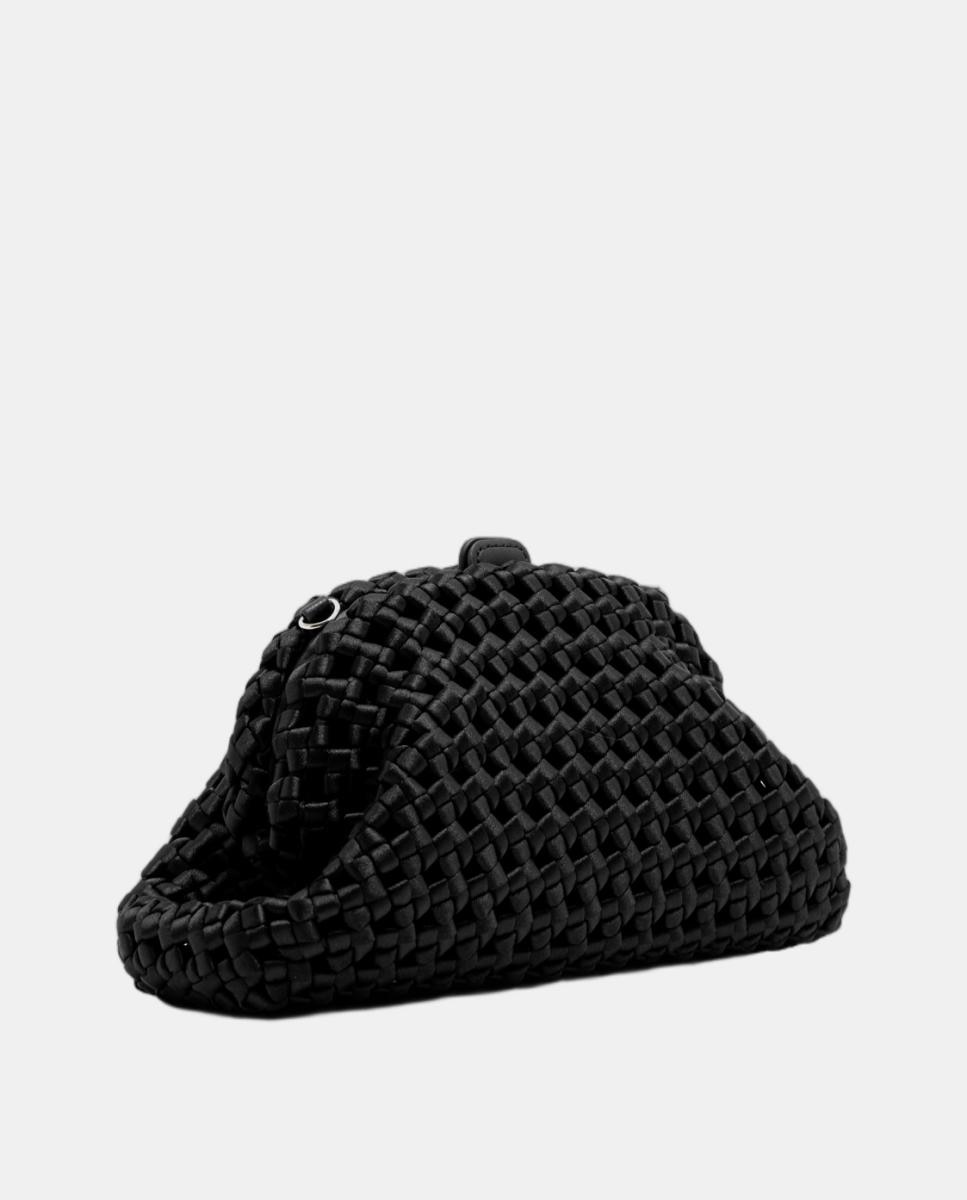 Mala Uma Clutch em Tecido Entrelaçado Preto-2