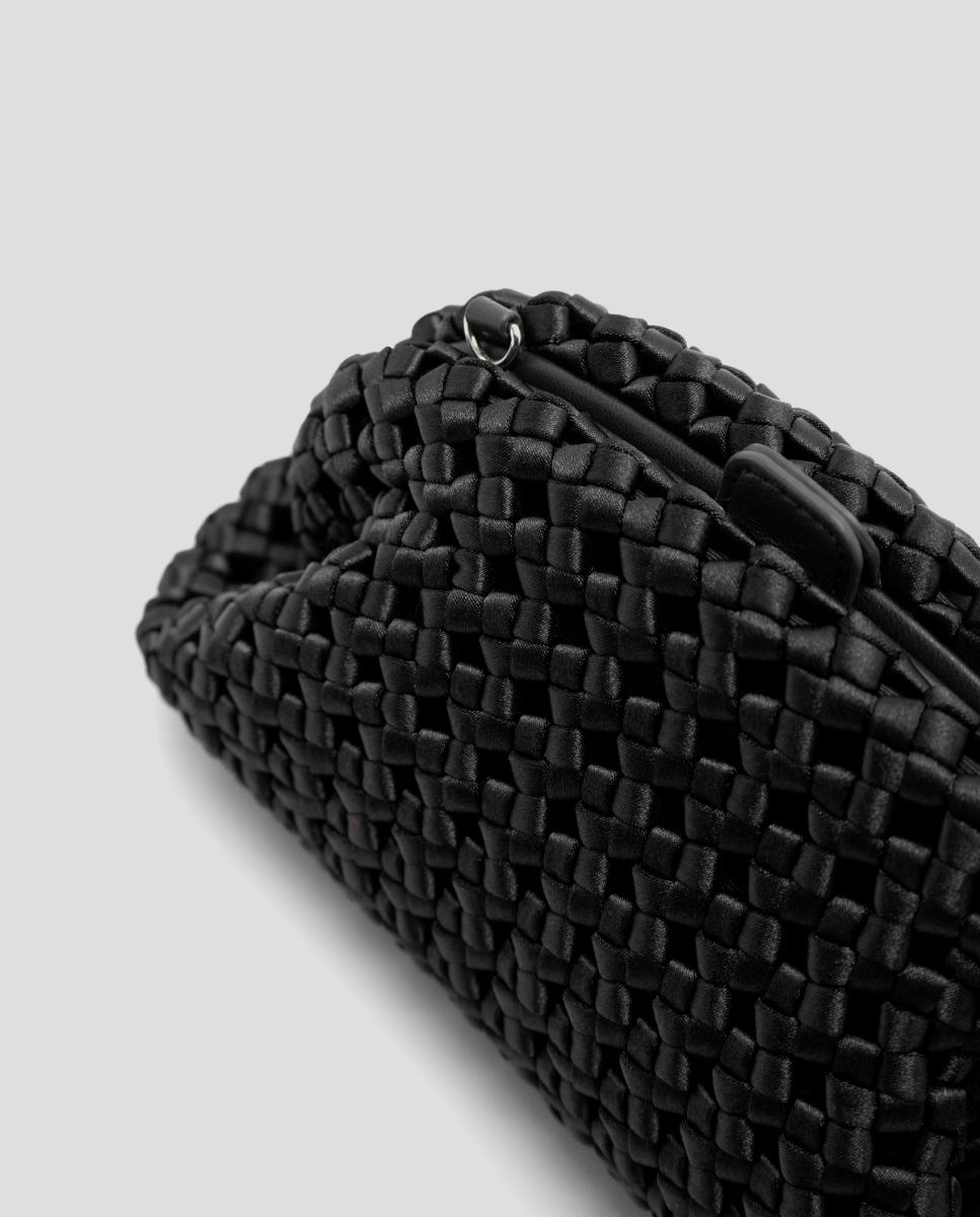 Mala Uma Clutch em Tecido Entrelaçado Preto-3