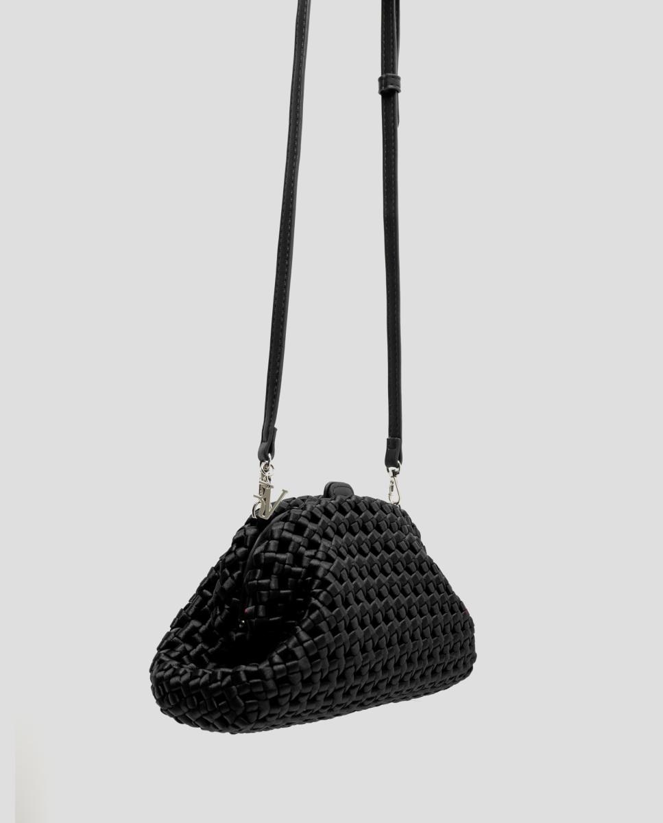 Mala Uma Clutch em Tecido Entrelaçado Preto-4