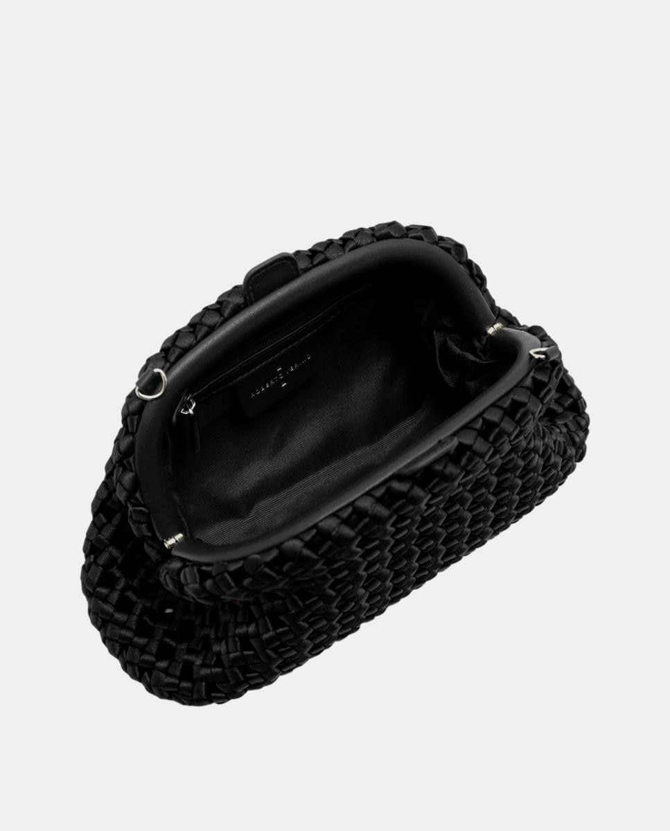 Mala Uma Clutch em Tecido Entrelaçado Preto-5