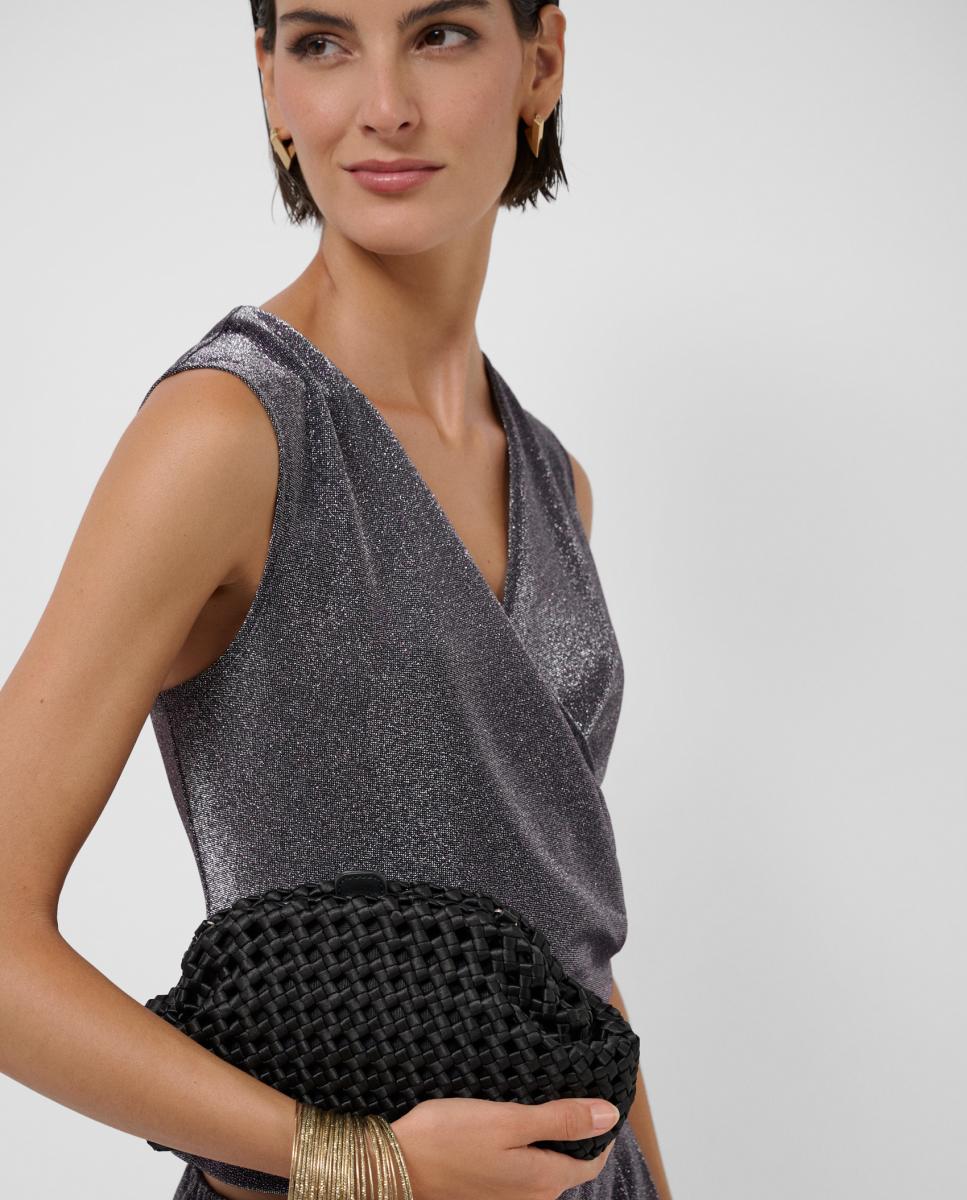 Mala Uma Clutch em Tecido Entrelaçado Preto-7