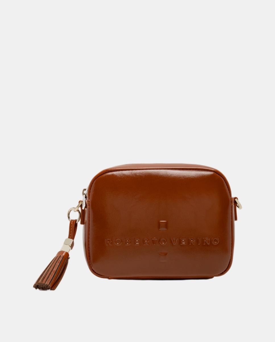 Bolso bandolera de mujer Bazin craquelado - Roberto Verino - Marrón claro Marrón claro-1