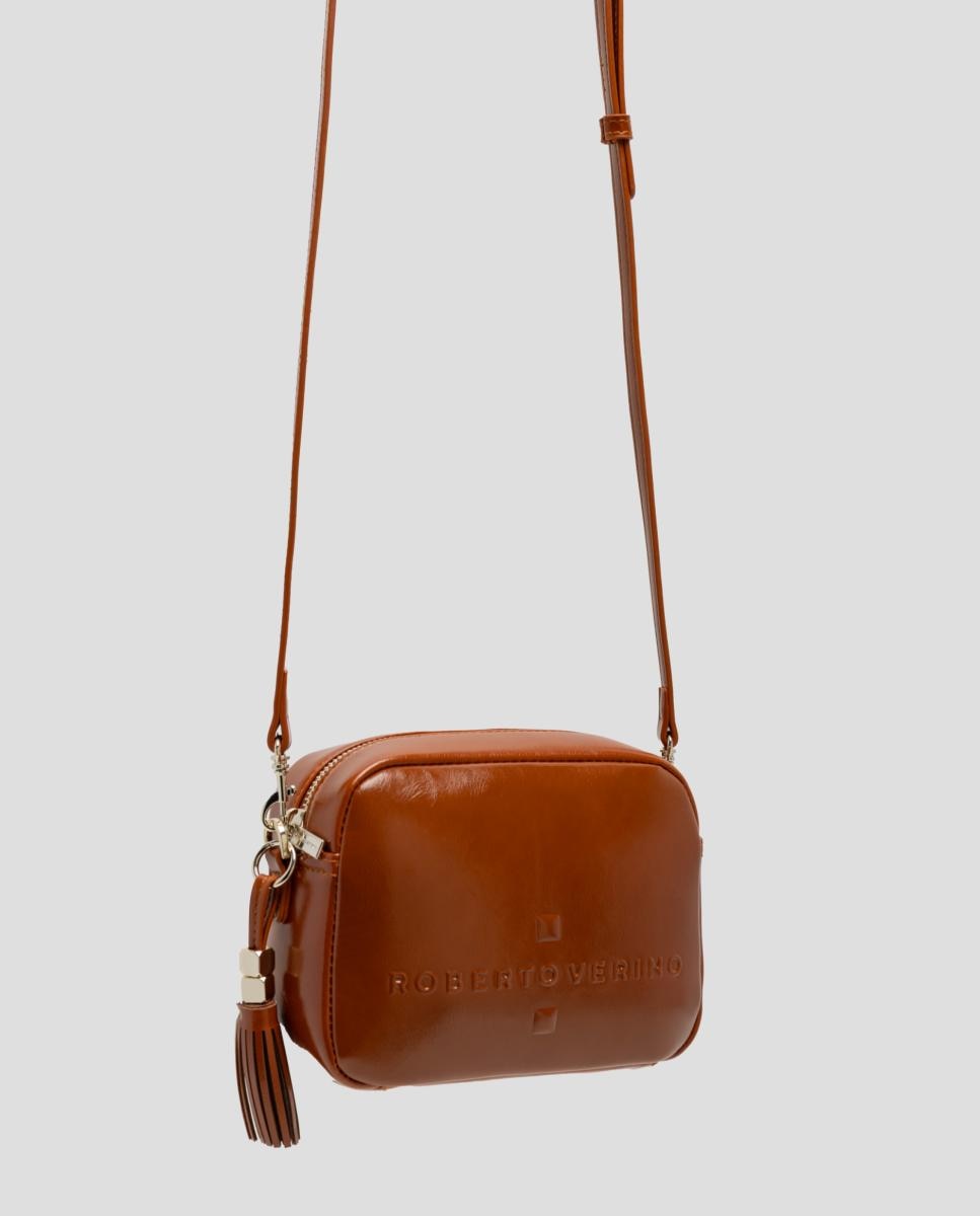 Bolso bandolera de mujer Bazin craquelado - Roberto Verino - Marrón claro Marrón claro-5
