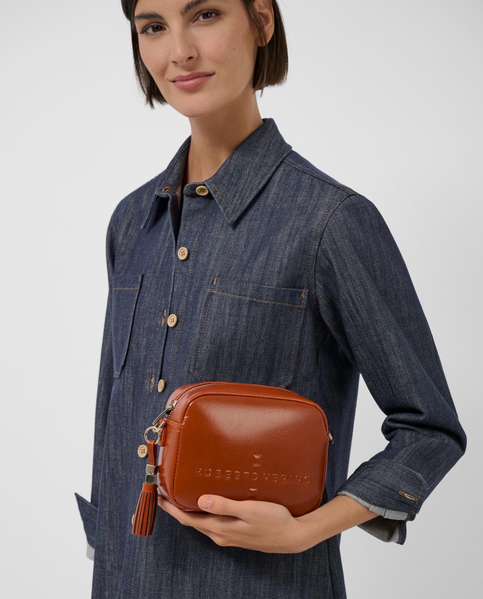 Bolso bandolera de mujer Bazin craquelado - Roberto Verino - Marrón claro Marrón claro-6