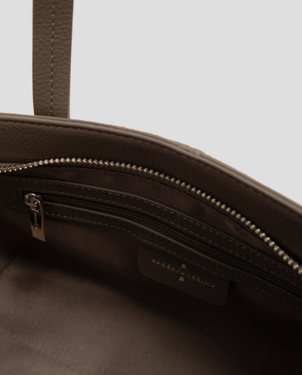Mala Shopper María Maxi em Pele e Camurça Castanho-claro-5