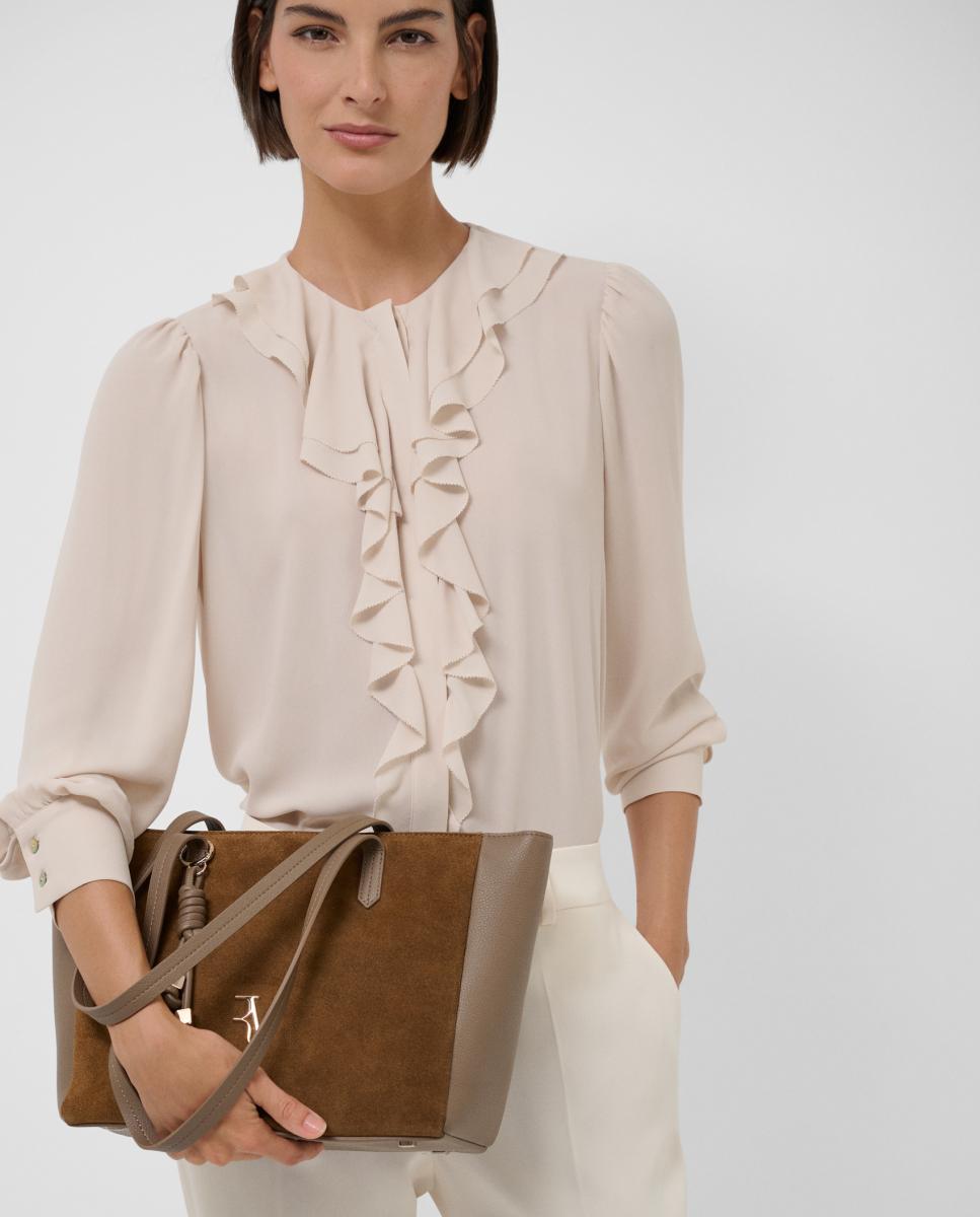 Mala Shopper María Maxi em Pele e Camurça Castanho-claro-6