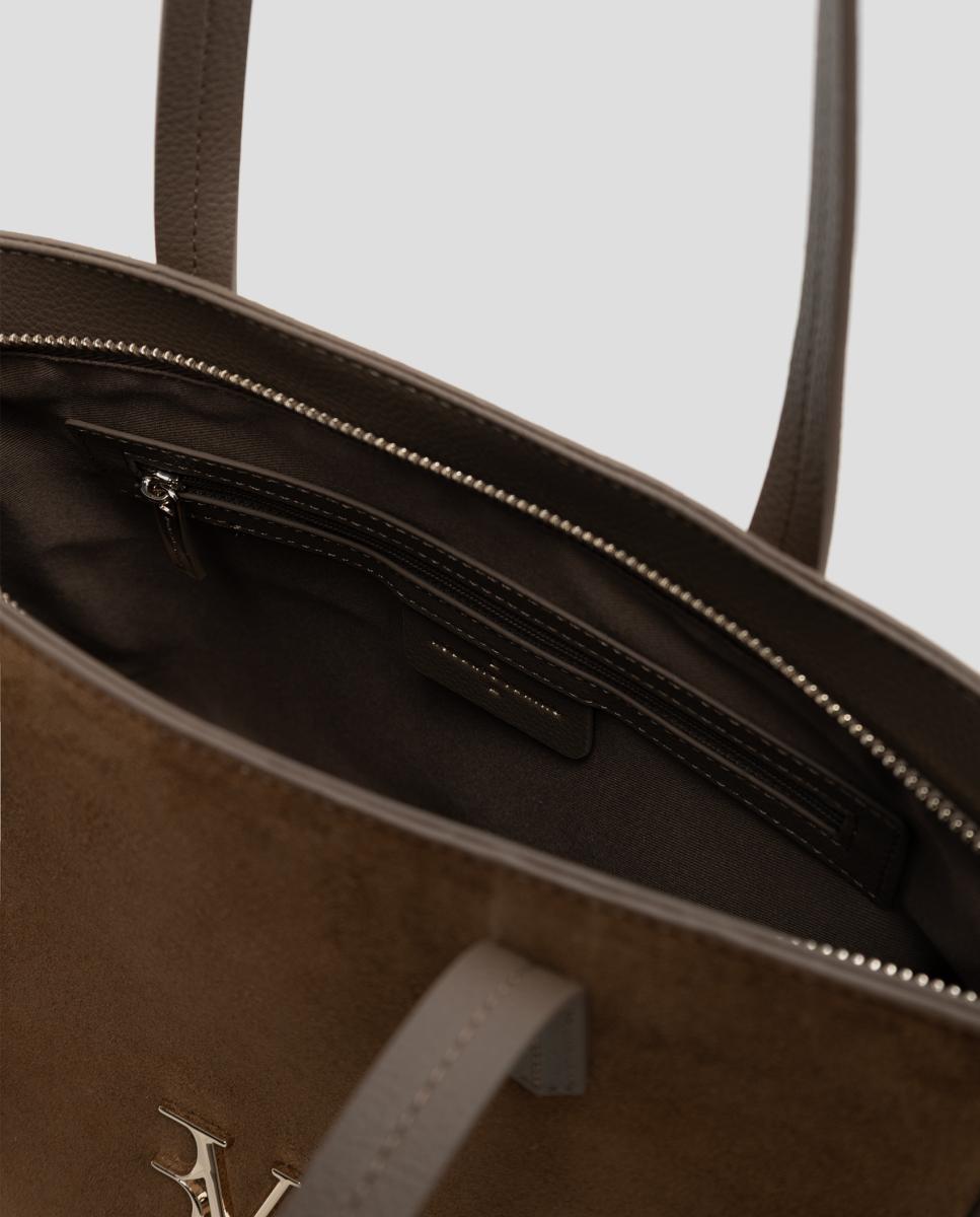 Bolso de mujer María Midi piel y ante - Roberto Verino - Marrón claro Marrón claro-5