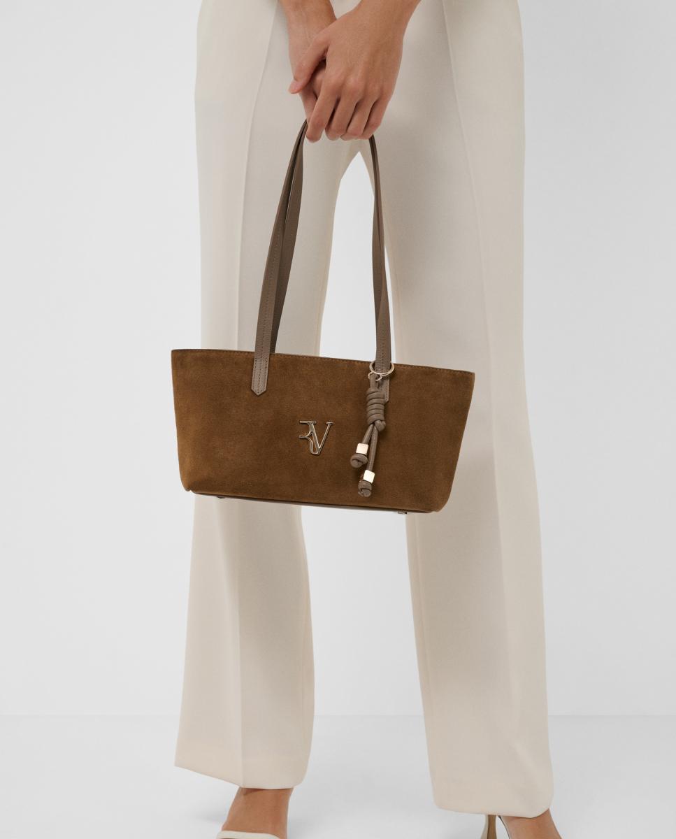 Bolso de mujer María Midi piel y ante - Roberto Verino - Marrón claro Marrón claro-6