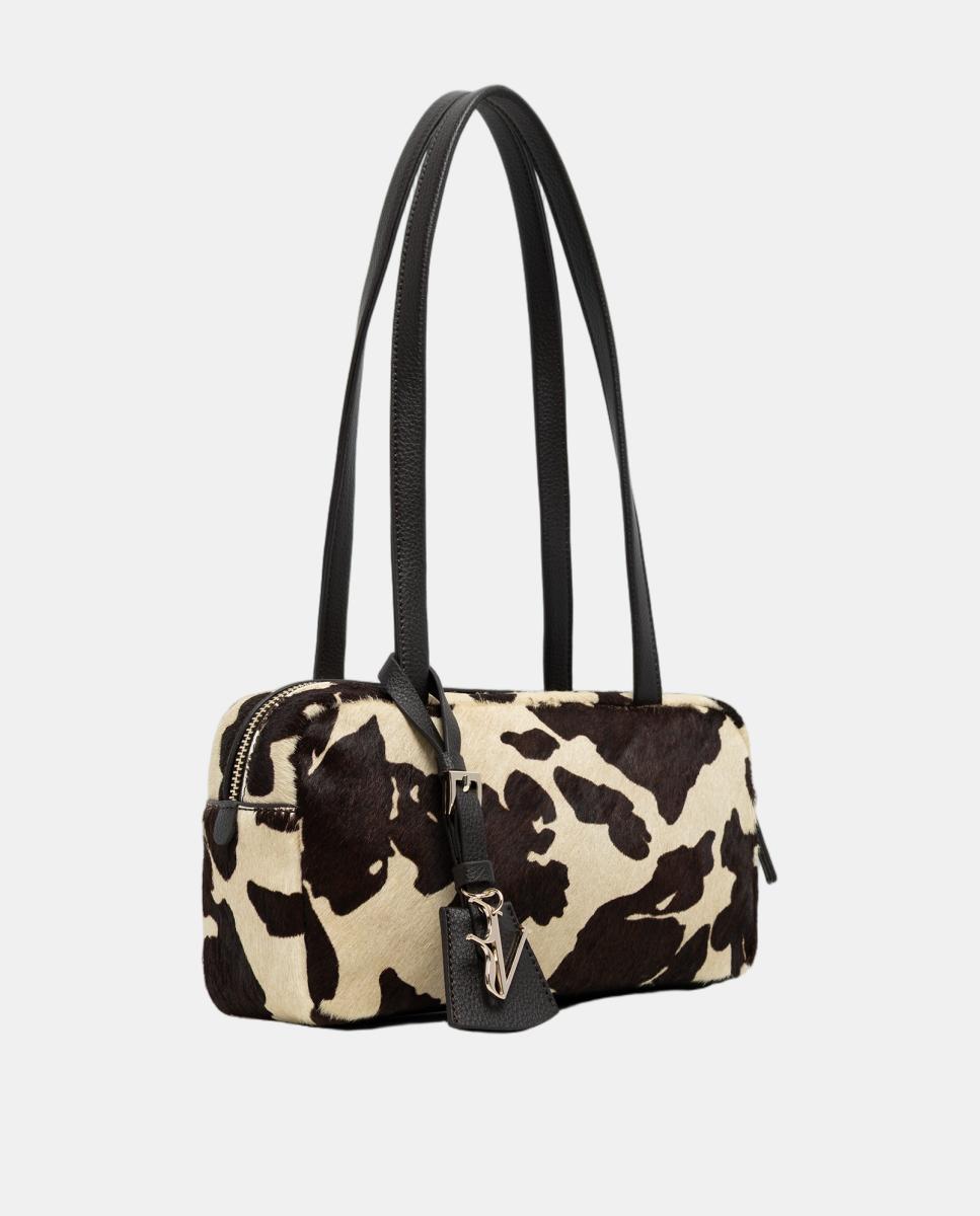 Mala de Ombro Loles Cow Mini em Pele Castanho-2