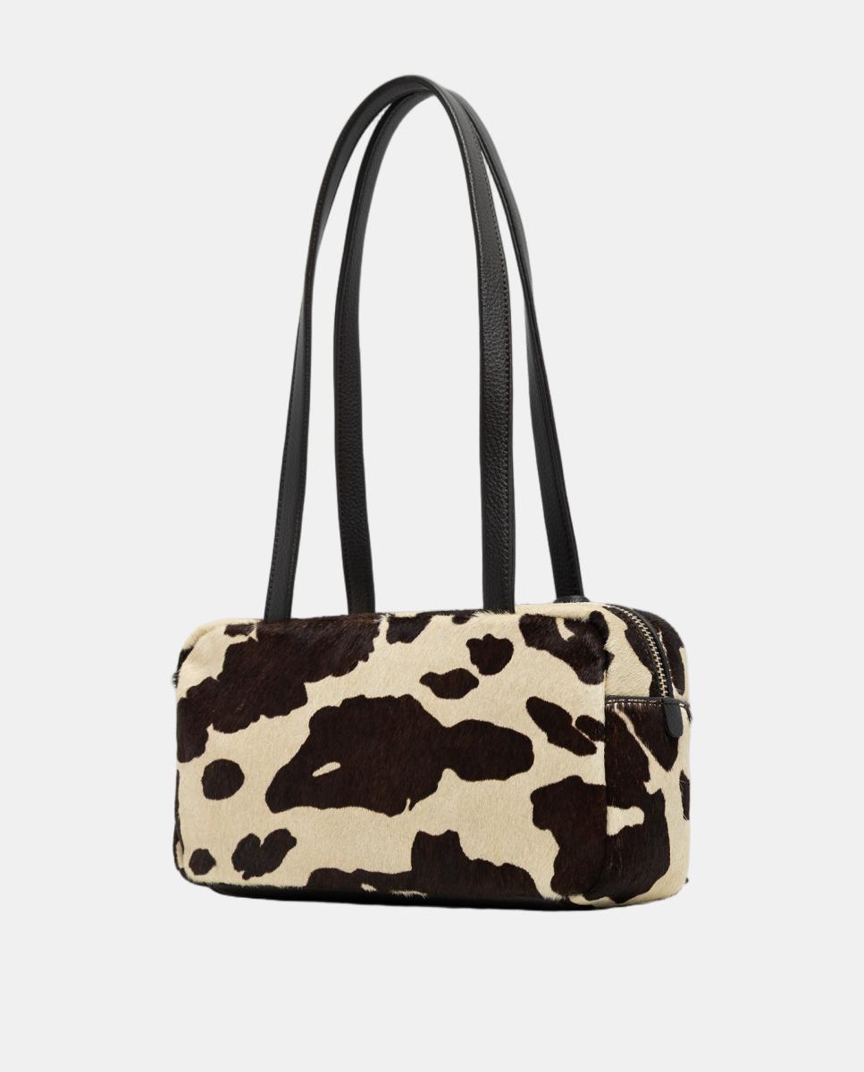 Mala de Ombro Loles Cow Mini em Pele Castanho-4